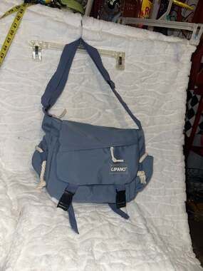 LIPANO Blue Nylon Large Capacity Messenger Bag with Braided Rope Accents